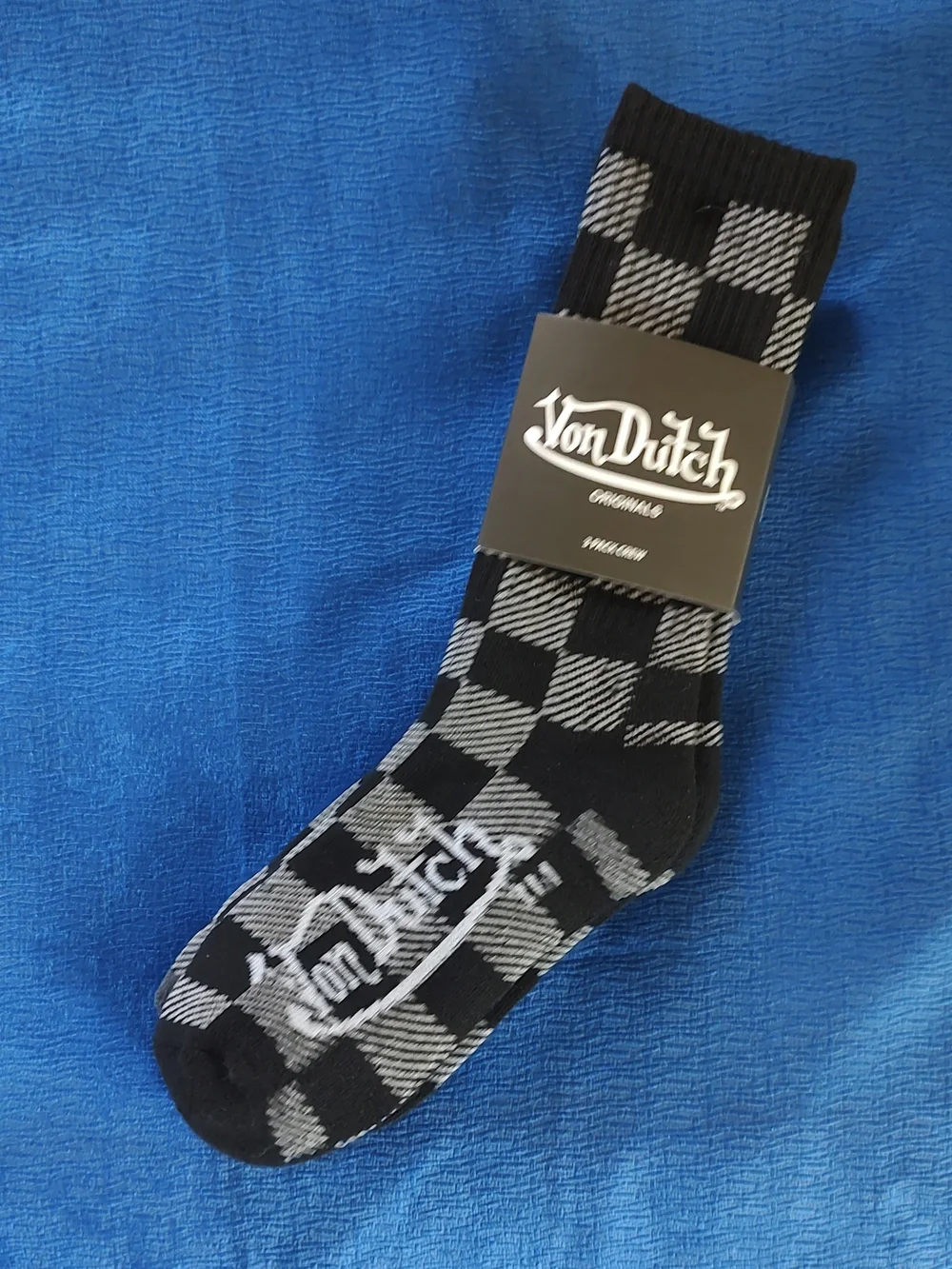 Von Dutch Men’s Black & Gray Check Crew Socks